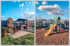 Коттедж Графит-Хаус - детская площадка с качелями, батутом, песочницей и зона барбекю: мангал, гриль, казан, шампура, решетка