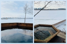 Комплекс «Терраса Нижний» - баня на дровах "Серфер" - банный чан и вид на реку и на центральную часть города