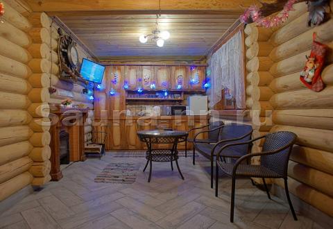 Коттедж "Теремок" - малая гостиная с камином и кухней